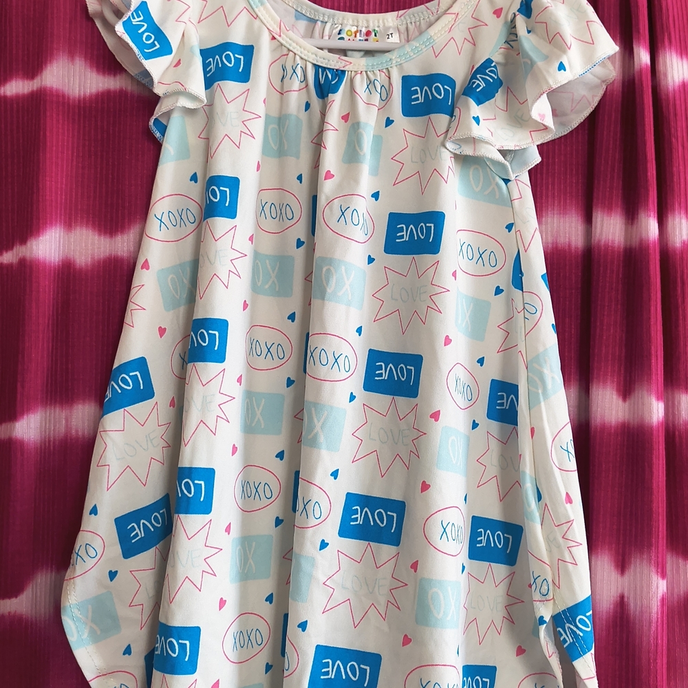Kids Pajamas with Blue and Pink Love Print